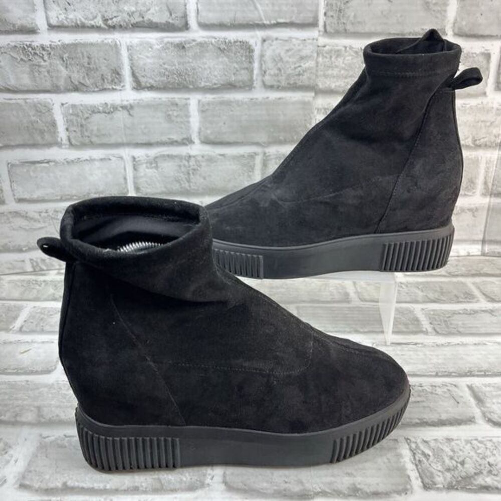 Steve Madden Freshly Women's Size 10 Black Suede Sock Wedge Platform Ankle Boots